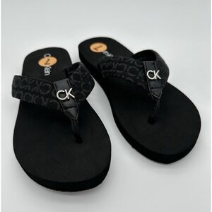 Calvin Klein Flip Flops Sandals Women's‎ Sz 7 New Black Monogram